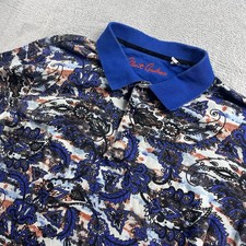 Robert Graham Polo Shirt Mens Large Classic Blue All Over Paisley Short Sleeve