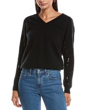 Minnie Rose Sequined Sleeve Cashmere Sweater Women's