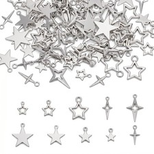 100PCS Silver Tibetan Star Charms,Metal Hollow Pentagram Small, Sliver