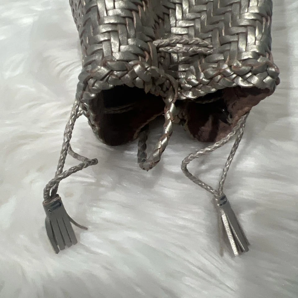 Sac bandoulière DRAGON DIFFUSION cuir tissé cordon de serrage gland doré... - Photo 4/4