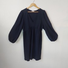 Lovely navy summer work wear knee length balloon sleeve size 16 v neck Papaya