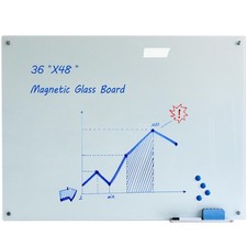 Magnetic Glass Whiteboard with Eraser 48" x 36" Frameless Tempered Glass Dry ...