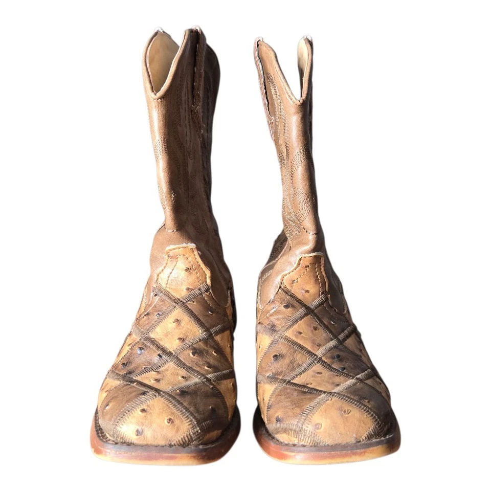 Botas de Vaquero Roper Juveniles Unisex Bronceadas Bloques de Pájaros Cuero Sintético Talla 2 Foto 2 de 4