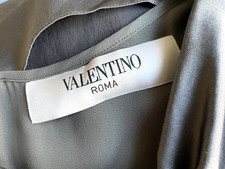 VALENTINO SIZE 6 STEEL GRAY DRAPED NECKLINE & WAIST SHEATH CAP SLEEVE DRESS