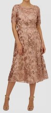 Adrianna Papell Women's Beige Sequin Embroidered Fit & Flare Midi Dress Size 6.