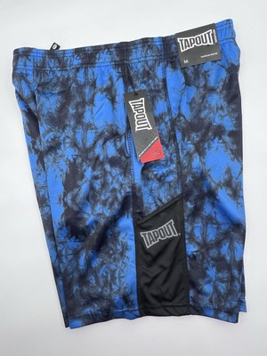 Tapout Shorts Mens M Black Blue MMA Wrestling Drawstring Comfort Fit NWT