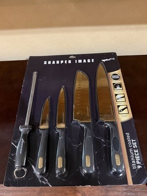 Sharper Image 9pc Titanium Coated Gold Knife Set 4 knives, 4 Sheath,1 Sharpener