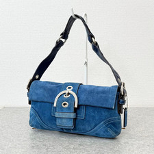 COACH Soho Demi Magnetic Flap Shoulder Bag Suede Blue Used Authentic