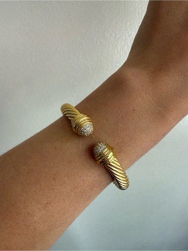 David Yurman 18K Yellow Gold 7mm Cable Bracelet with Diamonds