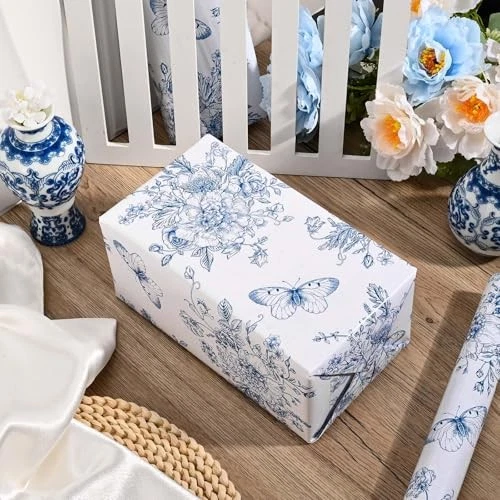 1Roll Black White Floral Wrapping Paper Retro Flowers Butterfly Printed Gift  - Image 4 of 4