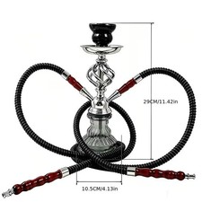 2 Hose Hookah Set, 11" Glass Hookah Shisha with Stable Glass Vase Base Ready