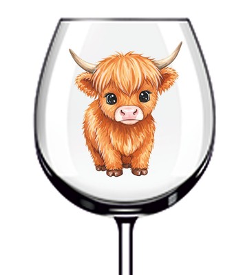 12x bunte süße Baby Highland Kuh Vinyl Aufkleber Abziehbild Becher Weinglas Auto