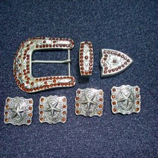 Western Rhinestone Belt Buckle 7pcs Set for Replacement or Leather Craft 1-1/2"