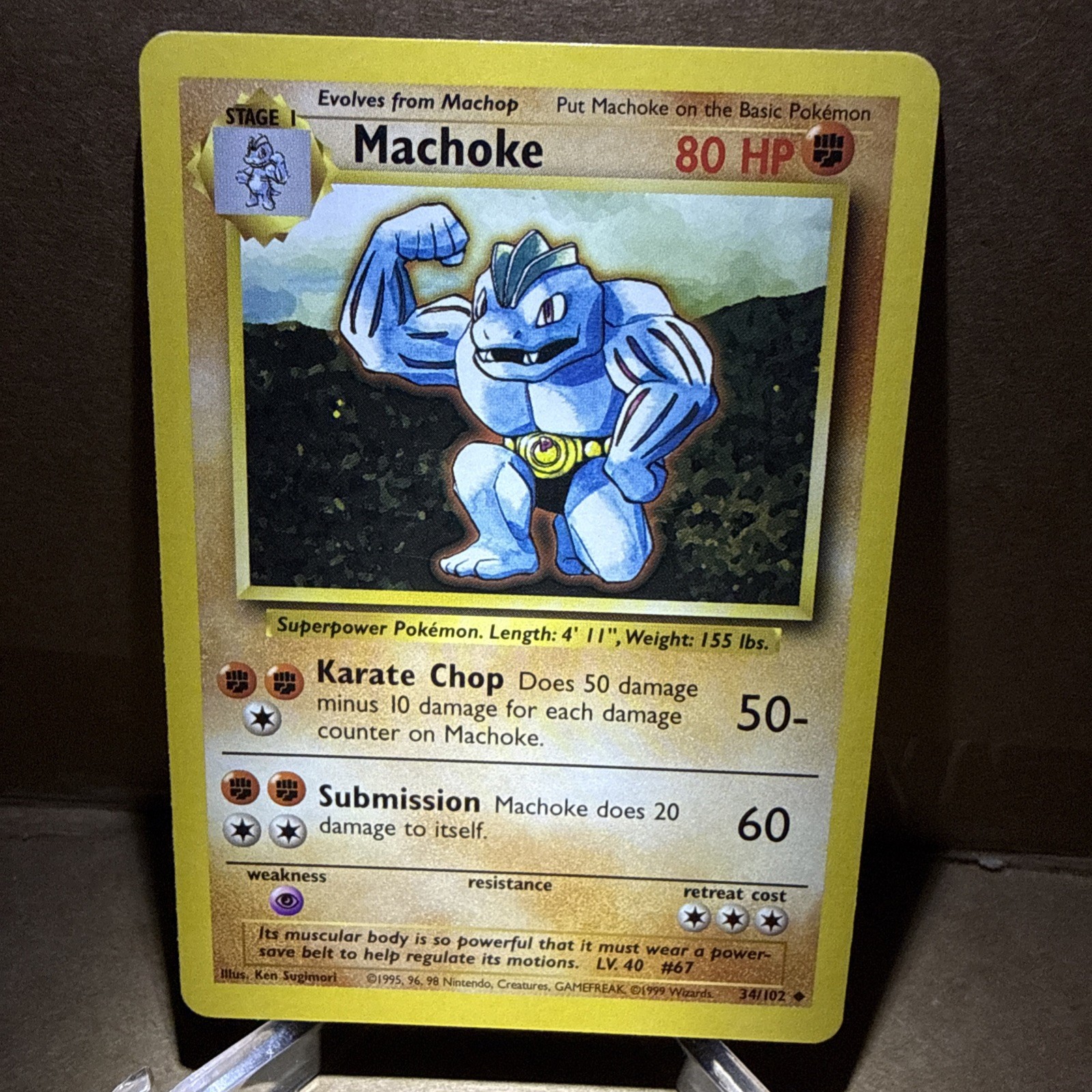MACHOKE - 34/102 - Base Set - Pokemon Card - NM Vintage WOTC Pokemon Card