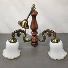 Vintage Wooden & Brass 3 Arm Ceiling Pendant Chandelier By Dar Lighting Retro UK