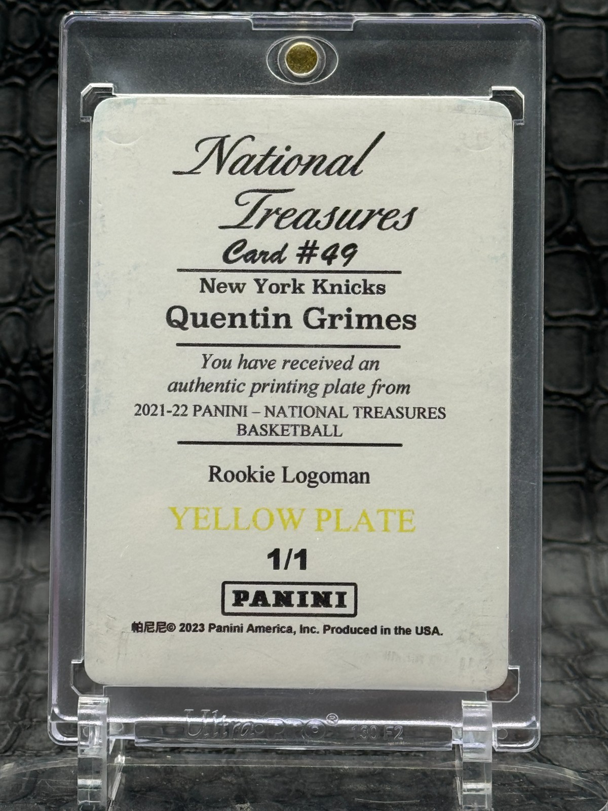 2023 Panini Quentin Grimes 1/1 Yellow Printing Plate RC Logoman #49 (21-22 NT) view 2