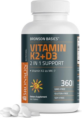 Bronson Vitamin K2 D3 (MK7) Supplement Non-GMO Formula 360 Count (Pack of 1) 