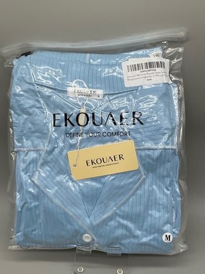 EKOUAER Womens Pajama Set Short Sleeve Ribbed Light Blue M X004CMP60V