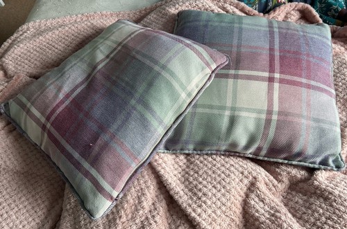 2 Lavender & Maroon 16” Square Tartan Cushions By Divante