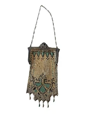 Antique 1920s Flapper Purse Mandalian Art Deco Enamel Metal Mesh Beads
