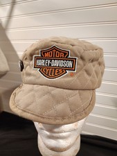Vintage Harley Davidson Quilted Tan Welders Cap S/M Hat with Bar & Shield