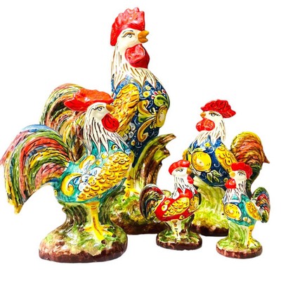 Keramik Hahn Aus Caltagirone - 3 Verfügbare Größen (1 Stk) Farbe Und Dekor Ca
