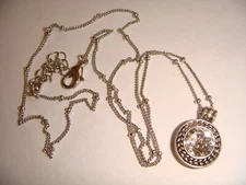 NAPIER SILVER TONE BAZEL SET RHINESTONE PENDANT NECKLACE