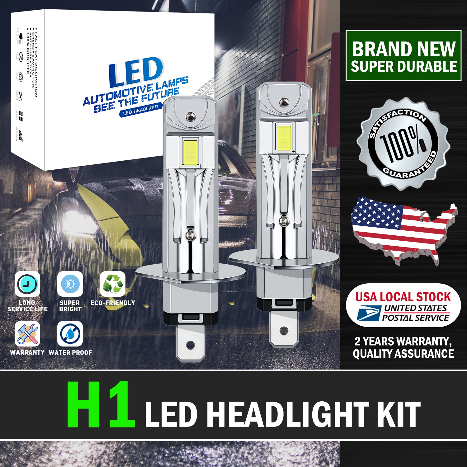 H1 LED Headlight Bulb Kit Super White 6000K 40W Fanless for 2010-2016 Kia Forte
