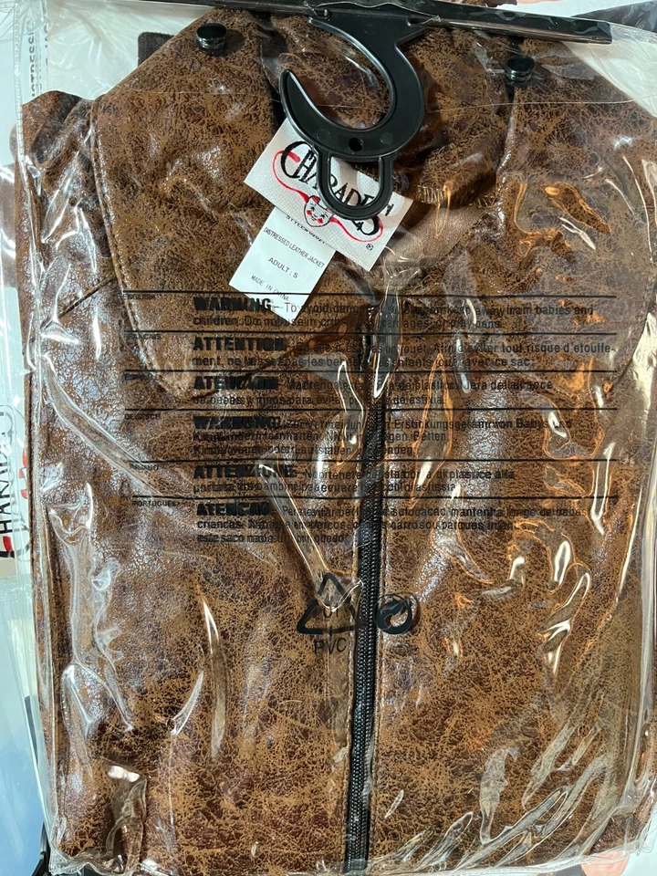 Fantasia de jaqueta de couro sintético adulto desgastado inspirado em Indiana Jones, marrom, P - Imagem 4 de 4