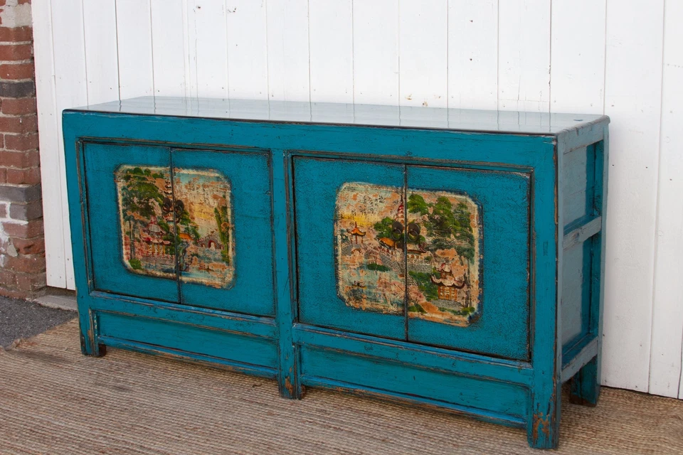 Long Azure Blue Chinese Sideboard - Image 3 of 4