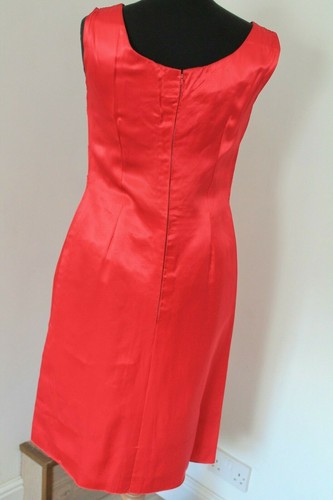 Original 1960's Vintage Cerise Satin Cocktail Dress Size 8 - Picture 5 of 6