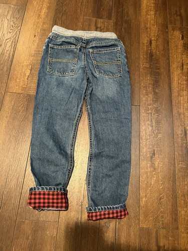 Carters Kid Boys Jeans With Elastic Waist Size 7 Buffalo Plaid Cuff - Picture 7 of 7