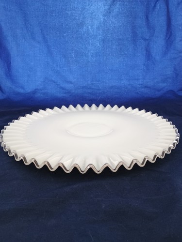 Fenton 15.25" Silver Crest Milk Glass Low Pedestal Ruffled Cake Stand Plate - Picture 3 of 6