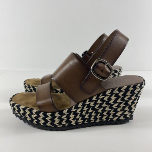 Pedro Garcia Womens Brown Leather 37 Espadrille Woven Chevron Wedge Sandal US 7  - Picture 1 of 12