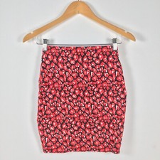 French connection womens skirt size 6 black red animal print pencil 020418