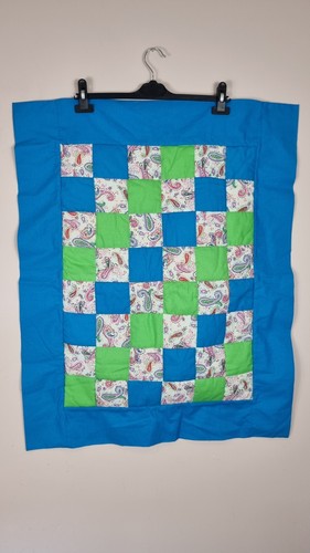 Handmade Patchwork Quilt Cot Blanket Boys 80 X 65cm Blue - Picture 2 of 8