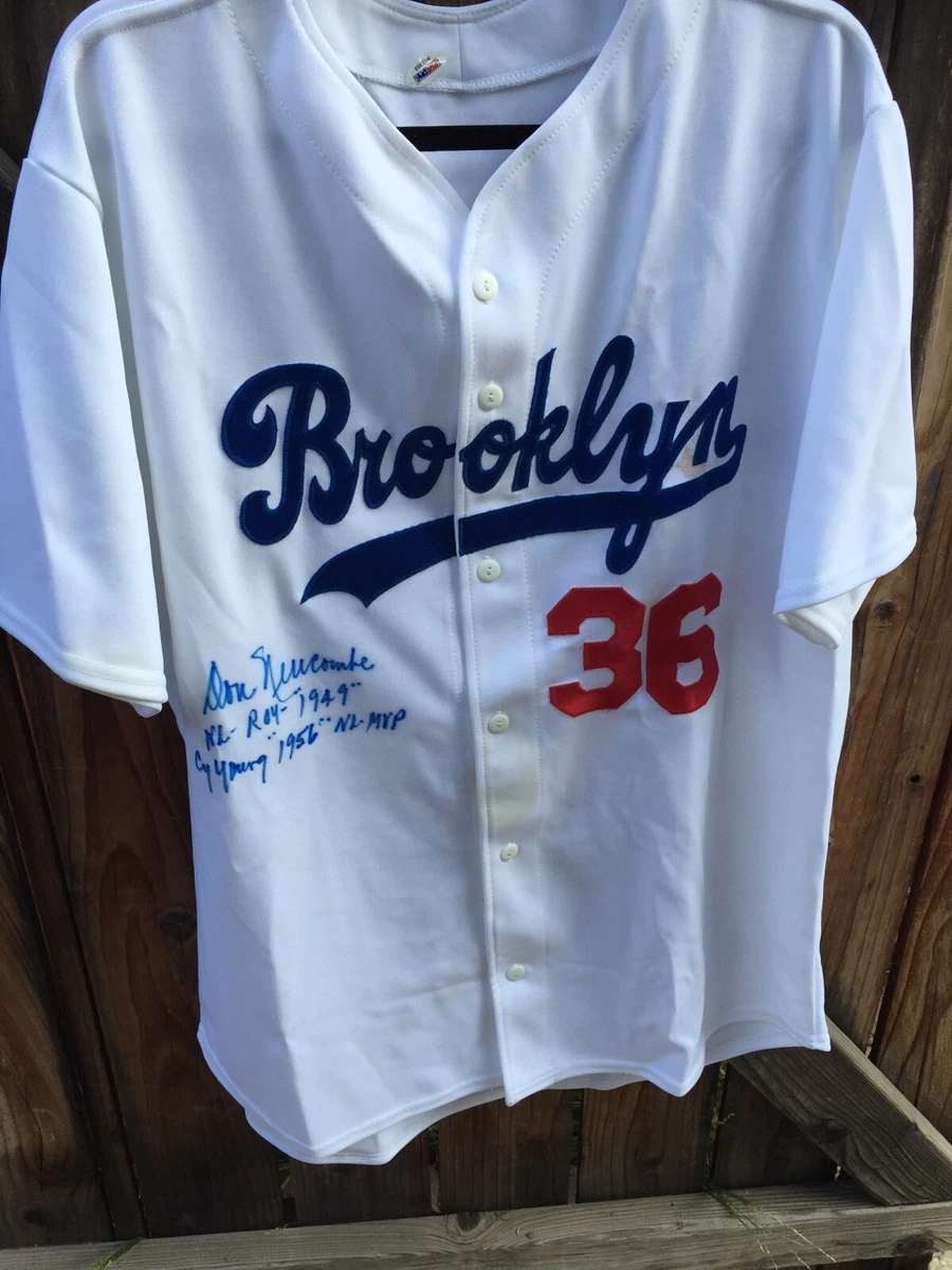 Brooklyn Dodgers Baseball Jersey NEWCOMBE White Jersey*Sign/Autographed  *w/PSA