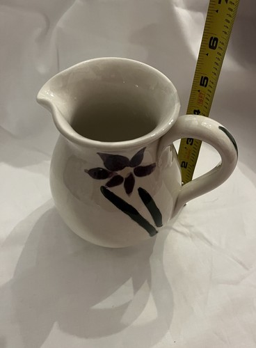 Vintage Hand Painted White W/Blue Flowers Pitcher Signed - Picture 5 of 6