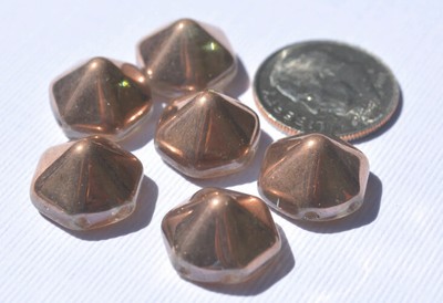 (10) Czech Glass 2-hole Pyramid Hexagon Beads Crystal Capri Gold Bronze Copper