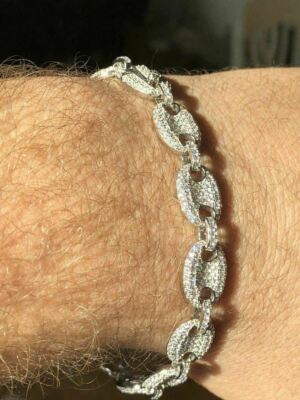 Mens 10mm Puffed Gucci Link Bracelet Real Solid 925 Sterling