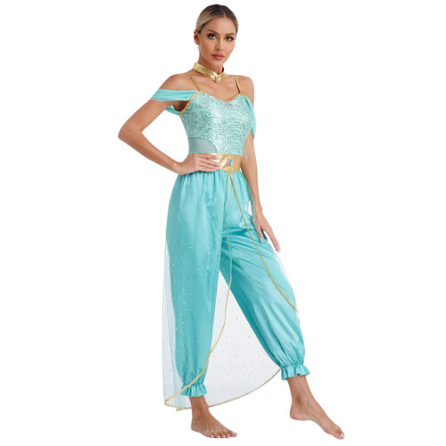 Womens Costume Metallic Dancewear Sleeveless Belly Performance Cosplay Sequin - Picture 6 of 44