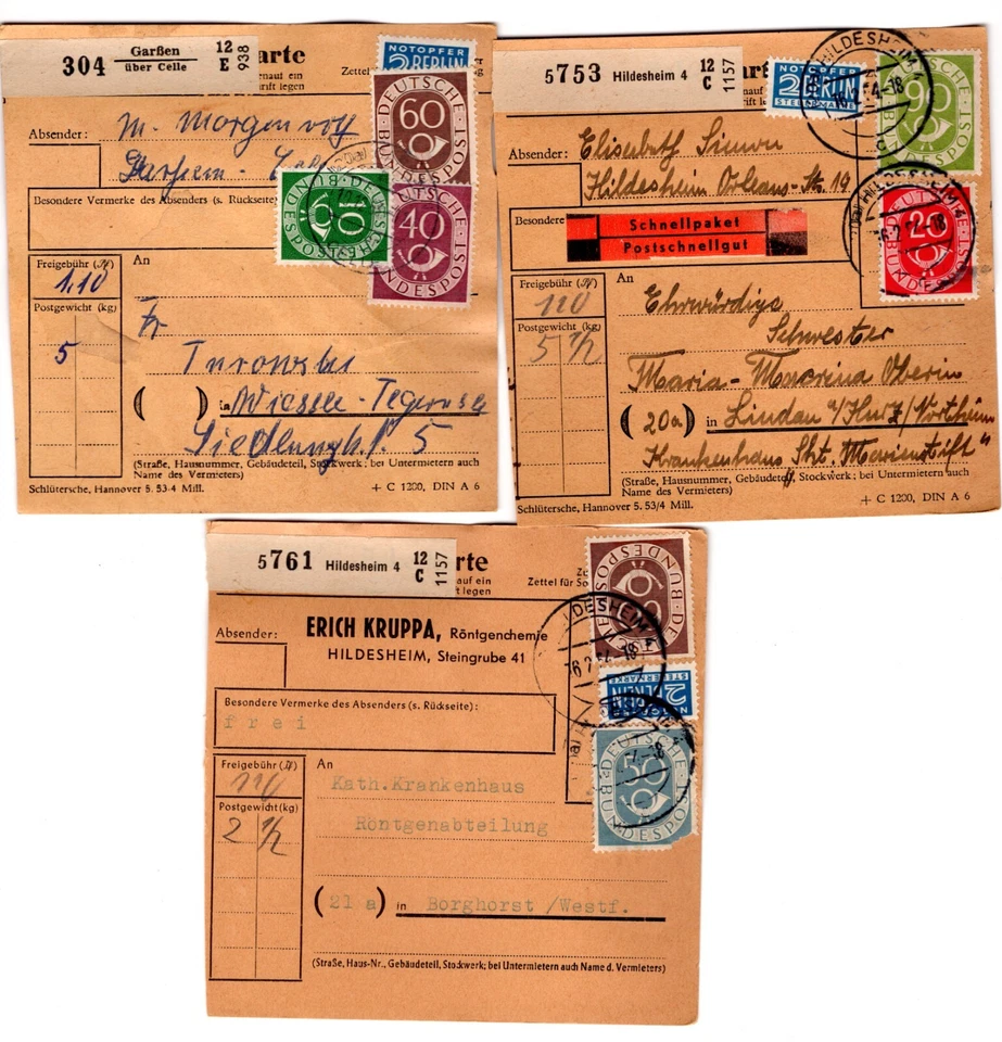 Germany 1950s Collection of 15 Parcel Receipts with Numeral & Posthorn Issues - Image 4 of 4