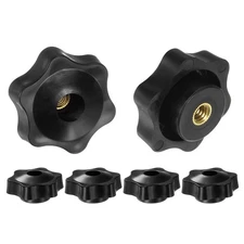 6pack Star Knob 1/4-20 Thread 38mm Head Through Hole Brass Insert Knob Black
