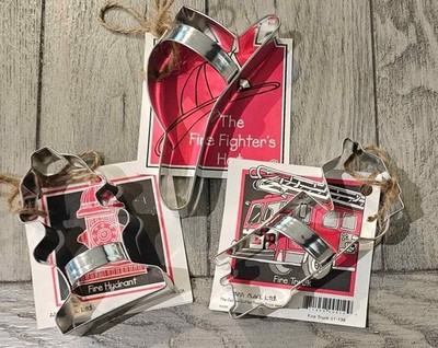 3pc Set Fireman Themed Ann Clark Cookie Cutters -Truck, Hat, Hydrant