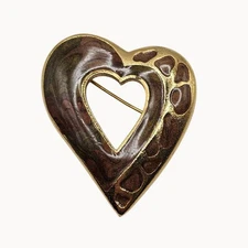 Vtg Berebi Brown Enamel Brooch Gold-Tone Swirl Whimsical Fairy Cottage Pin Sweet