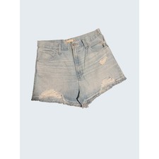 Levi's High Waisted Mom Shorts Women's 32 Light Wash Distressed Frayed Hem