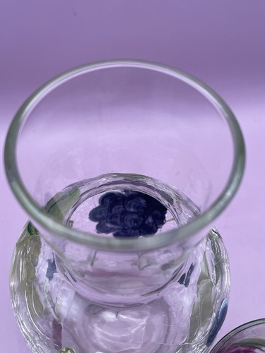 Hand Painted Clear Crackle Glass Tumbler Bedside Carafe Vineyard Grapes Design - Picture 4 of 8