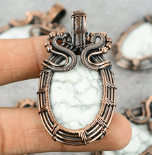 Howlite Pendant Copper Wire Wrapped Gemstone Handmade Boho Jewelry Gift For Her