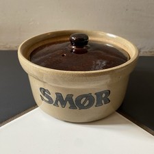 Vintage Moira Pottery English Stoneware Smor (Butter) Jar Storage Pot Rustic