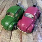 Vintage 1960s Tonka Volkswagen Beetle #52680 VW Bug Pink & Green Lot Of 2